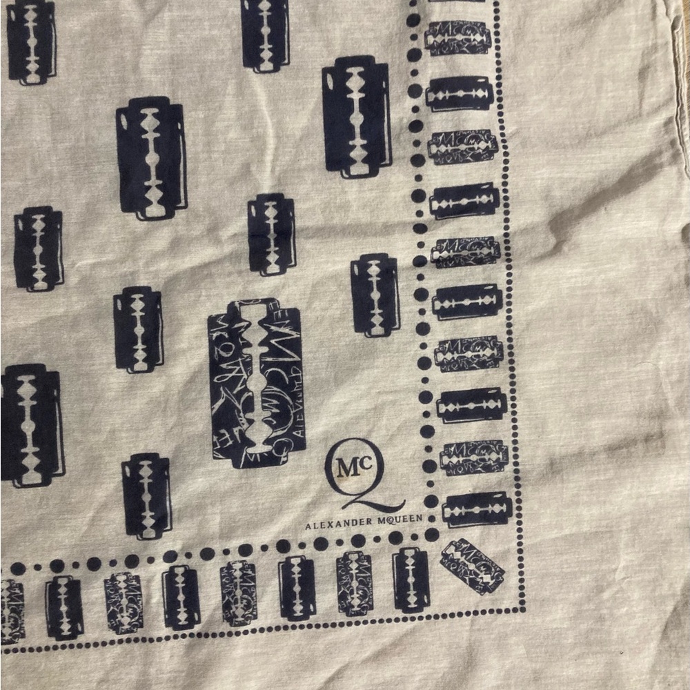 Vintage Alexander McQueen Navy and pale silver gray Razor Blade Scarf